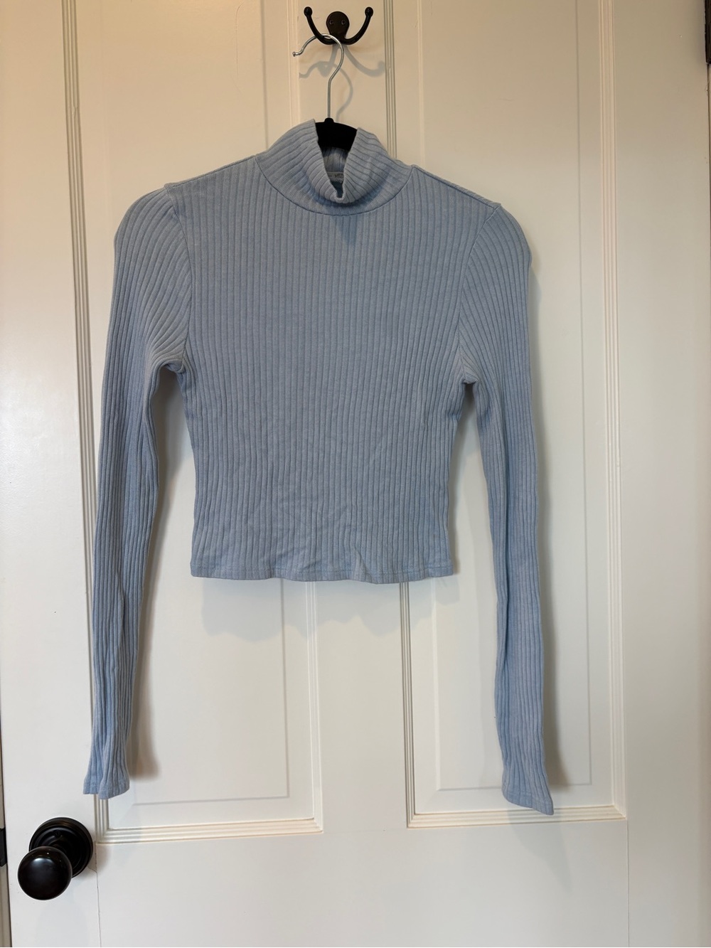 Reformation Jeans Ribbed Mock Neck Long-Sleeve Top - Light Blue